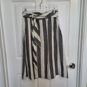 Catherine Malandrino Black & White Striped Linen Skirt Belted Women's Size LARGE